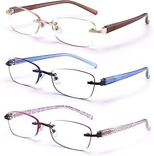 3-Pack Rimless Reading Glasses For Women, Lightweight Spring Hinge Readers, Classic Elegant Artistic Eyeglasses UV 400