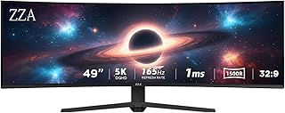 49 Inch Ultrawide Curved Gaming Monitor, Dual QHD 5120×1440 32:9, 165Hz 1ms, HDR, G-Sync & FreeSync Compatible, 1500R VA Display, Low Blue Light, HDMI & DP, Height Adjustable, VESA Mountable