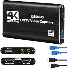 4K Audio Video Capture Card, USB 3.0 HDMI Video Capture Device, Full HD 1080P, 3.5mm Audio Input, HDCP 2.2, for Game Recording Live Streaming Broadcasting