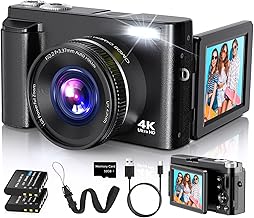 4K Digital Camera for Photography Autofocus, 2026 Latest 48MP Vlogging Camera for YouTube with SD Card, 2 Batteries, 3" 180°Flip Screen Compact Travel Camera for Teens with 16X Zoom, Anti-Shake,Black