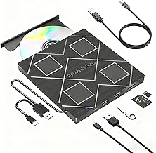5-in-1 Extemal CD/DVD Drive for Laptop,USB 3.0 & Type-C Portable CD/DvD Rw Burner with SD/TF Card Reader &DVD-ROM Rewritable Player,Compatible with Laptop Pc Desktop, Windows11/10/8/7 Linux Mac os