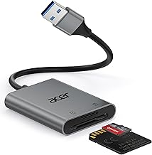 Acer SD Card Reader, USB A 3.0 to Micro Memory Card Reader, Aluminum Dual Slot SD to USB Adapter for Computer, PC, Laptop and Type A Devices, Compatible with SD/Micro SDXC/SDXC/SDHC/MMC/TF Cards