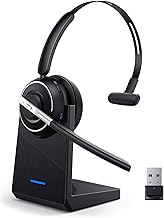 Bluetooth Headset, Wireless Headset with Microphone for PC, V5.2 Computer Headset with Noise Cancelling Mic, USB Dongle, Charging Base & Mute Button for Work, Cell Phones, Computer (Black)