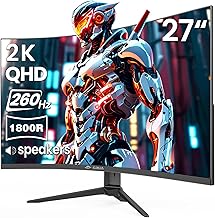 CRUA 27'' Curved Gaming Monitor 260Hz/240Hz, QHD 1440P 1800R VA Panel Computer Monitor with Built-in Speakers, Support AMD FreeSync, 120% sRGB, Blue Light Filter, HDMI2.0 & DP1.4, Wall Mountable-Black