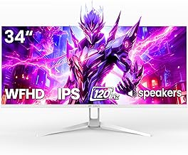 CRUA 34'' Ultrawide Gaming Monitor 120HZ, 21:9 WFHD 2560X1080 IPS Panel Computer Monitors with Built-in Speakers, Support AMD FreeSync, 120% sRGB, DP1.4 & HDMI1.4, Wall Mountable Installs-White