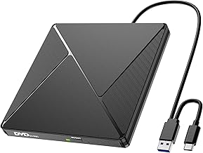 DVD Player for Laptop, External CD Drive for Mac, USB 3.0 USB C Portable CD Burner External Disk Drive, DVD Reader Writer ROM Drive Compatible with Laptop Desktop Mac,Windows 10/8/7 Linux