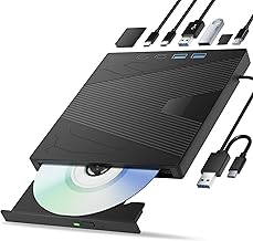 External CD/DVD Drive for Laptop, 7-in-1 DVD Drive for Laptop USB 3.0 & Type-C Portable CD Burner External Disk Drive Optical Compatible with Latptop PC Windows XP/7/8/10, Linux MacOS