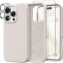 GONEZ Magnetic for iPhone 16 Pro Case, Compatible with MagSafe, [Screen Protector + Camera Lens Protector], Silicone Shockproof Anti-Scratch Protective Phone Case 6.3 inch, Stone
