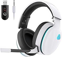 Gtheos 2.4GHz Wireless Gaming Headset for PS5, PS4 Fortnite & Call of Duty/FPS Gamers, PC, Nintendo Switch, Bluetooth 5.3 Gaming Headphones with Noise Canceling Mic, Stereo Sound, 40+Hr Battery -White
