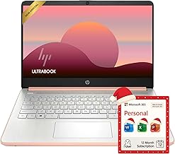 HP Rose Gold Ultrabook 14 Laptop with Office 365, Intel 4-Core CPU, 1.1TB Storage (1TB OneDrive and 64GB Emmc), 8GB RAM, Windows 11, No Mouse (Renewed)