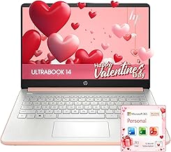HP Rose Gold Ultrabook Laptop with Microsoft Office 365, Intel 2-Core CPU, 1.1TB Storage (1TB OneDrive and 64GB SSD), 8GB RAM, Windows 11, No Mouse