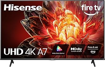 Hisense 50" Class A7 Series (50A7NF,2025 Model) 4K UHD Smart Fire TV, Voice Remote with Alexa, Wide Color Gamut, HDR10+, Dolby Vision, Dolby Atmos, Game Mode, ALLM, Stream Live TV Without Cable