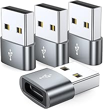 JXMOX USB C Female to USB Male Adapter 4-Pack, Type C to USB A Charger Cable Converter,Compatible with iPhone 11 12 13 14 15 16 17 Pro Max,iPad Pro Air 4 Mini 6,Samsung Galaxy S25 S24 S23 S22,Pixel