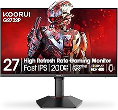 KOORUI 27 Inch 1440p Gaming Monitor 200Hz, 1ms, Fast IPS Screen, HDR400, 95% DCI-P3 Color Gamut, Height/Pivot/Tilt Adjustability, Adaptive Sync Technology, HDMI & DP Ports, 2K Monitor, Black, G2722P