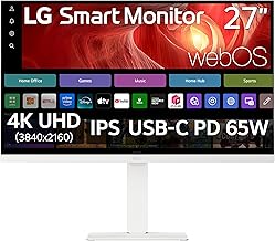 LG 27U730SA-W 27-Inch Smart 4K UHD (3840 x 2160) IPS Computer Monitor, HDR10, Built-in Speaker, Screen Share, Bluetooth, Remote Control, HDMI, USB Type-C PD 65W, Tilt/Height/Swivel/Pivot Stand, White