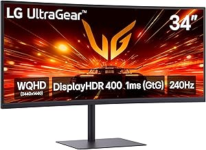 LG 34G630A-B 34-Inch Ultragear WQHD (3440 x 1440) Curved Gaming Monitor, 240Hz, 1ms, FreeSync Premium, DisplayHDR 400, Built-in Speaker, HDMI, DisplayPort, USB Type-C, Tilt/Height/Swivel Stand, Black