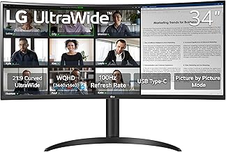 LG 34WR55QK-B 34-inch UltraWide WQHD (3440 x 1440) Curved Computer Monitor, 100Hz, 5ms, HDR10, Reader Mode, HDMI, DisplayPort, USB Type-C, Tilt/Height Adjustable Stand, Black