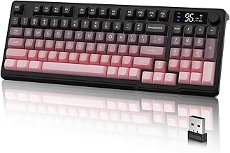 LexonElec M96 Wireless Keyboard, Low Profile Quiet Typing Membrane Gaming Keyboard with Smart Display & Knob, RGB Backlit, USB C Rechargeable, 94 Keys PBT Keycap for Windows PC, Mac, Linux-BlackBerry