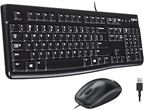 Logitech MK120 Wired Keyboard and Mouse Combo for Windows, Optical Wired Mouse, Full-Size, USB, Compatible with PC, Laptop - Black