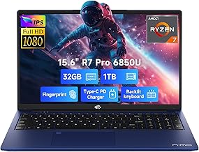NIMO 15.6" FHD Light-Gaming-Laptop, 8 Cores AMD Ryzen 7 Pro 6850U 32GB LPDDR5 RAM 1TB SSD (Beat i7-1360P Up to 4.7GHz) GPU AMD Radeon 680M IPS Computer with 100W Type-C Backlit Keyboard Fingerprint