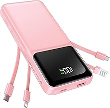 Portable Charger with Built in Cable - 20000mAh Fast Charging Slim 22.5W Power Bank USB C LED Display Battery Pack 5 Outputs & 3 Inputs for Travel Essentials iPhone Samsung Android Phones Tablets etc