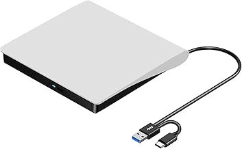ROOFULL External CD DVD Drive for Mac Laptop, USB 3.0 & USB-C CD DVD Reader Writer Burner Player ROM/RW Portable Optical Disc Drive for Apple MacBook Pro, iMac, Windows 11/10/8/7 Computer PC, White