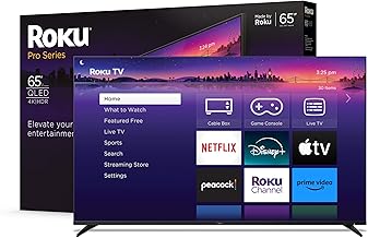 Roku Smart TV – 65-Inch Pro Series 4K QLED RokuTV with Backlit Roku Voice Remote Pro, Dolby Vision IQ, 120Hz Refresh Rate – Live Local News, Sports, Gaming