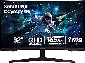 SAMSUNG 32" Odyssey G55C Series QHD 1000R Curved Gaming Monitor, 1ms(MPRT), HDR10, 165Hz, AMD Radeon FreeSync, Eye Care, Glare Free, Sharp Resolution LS32CG550ENXZA