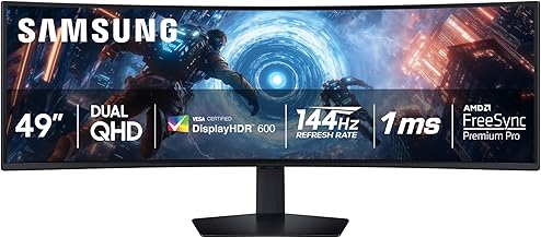 SAMSUNG 49-inch Odyssey G9 (G91F) DQHD, 144Hz, Curved Gaming Monitor, Ultra-Wide 32:9 Screen, DisplayHDR 600, AMD FreeSync™ Premium Pro, Ergonomic Stand, LS49FG910ENXZA, 2025