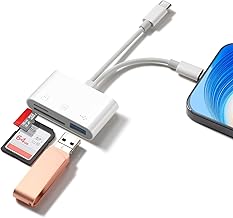 SD Card Reader for iPhone Android, Memory Card Reader Built-in Dual iOS & USB C Connector Card Reader with USB-A/SD/MicroSD 3 Slots, No Application Required Plug and Play