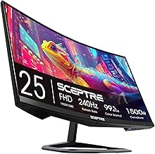 Sceptre New Curved 24.5-inch Gaming Monitor up to 240Hz 1080p R1500 1ms DisplayPort x2 HDMI x2 Blue Light Shift Build-in Speakers, Machine Black 2025 (C255B-FWT240 Series)
