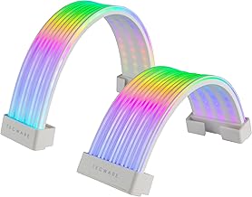 TECWARE Flex RGB Cable Cover Kit | Compatible with 24-Pin Motherboard and 8-Pin/16-Pin GPU | ARGB PSU Cable Extension with 5V 3-Pin Sync | RGB Lighting Kit for PC Cables | White