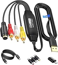 VHS to Digital Converter, avedio links USB2.0 Video Cpture Card, RCA AV to USB Audio Video Converter, 1080P Video Capture Device Convert VHS VCR DVD to Digital Adapter, Compatible with Windows, Mac OS