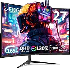 Z-Edge 27 inch Curved Gaming Monitor, QHD 1440P 165Hz 144Hz Curved 1500R Computer Monitor, MPRT 1ms Monitor Gaming, 16.7M Colors, UG27Q Frameless Bezel, 2X DP 1.4 Ports and 2X HDMI 2.0 Ports